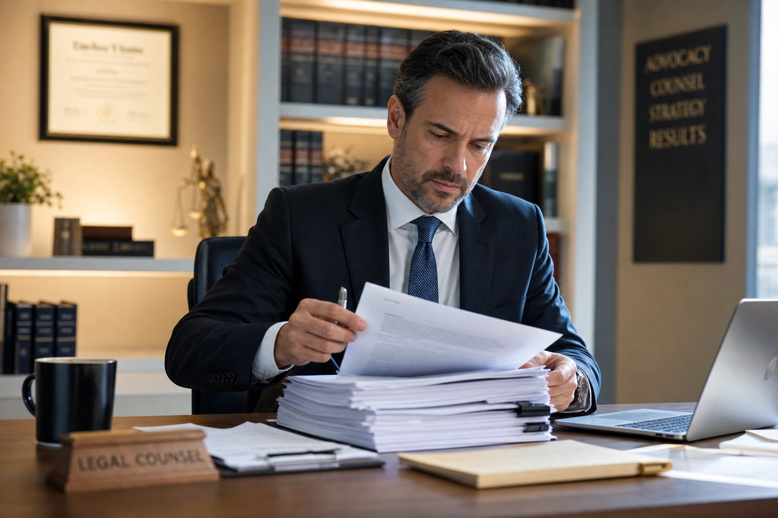 Uma lupa sobre o texto miúdo de um contrato empresarial, enfocando uma cláusula de renovação automática, com um calendário ao fundo mostrando um prazo se aproximando.